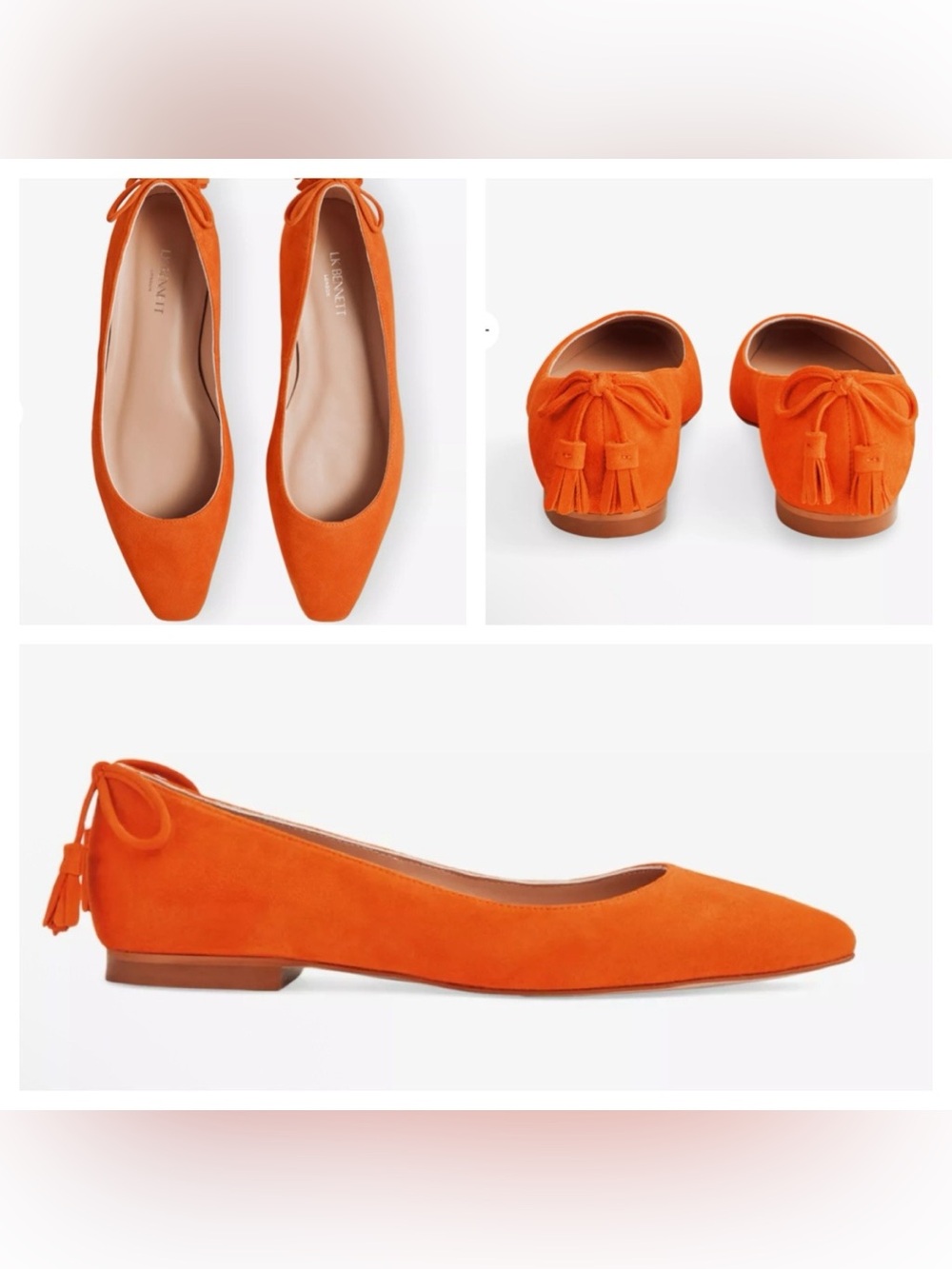 LK Bennett Orange Essie Tassel Suede Ballet Flats size 38 US 7.5